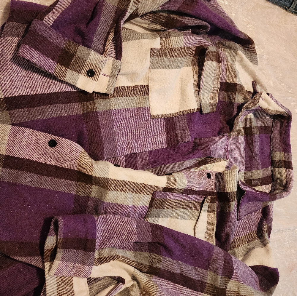 Purple and Beige Plaid Shirt Jacket